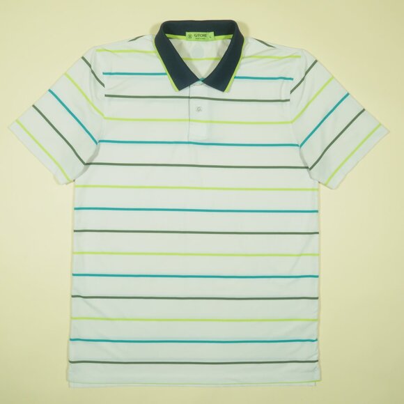 G Fore Multi Stripe Golf Polo Shirt Mens L White Performance Short Sleeve - Picture 2 of 6